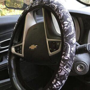Tools Motor Gears Mens Black Neoprene Steering Wheel Cover